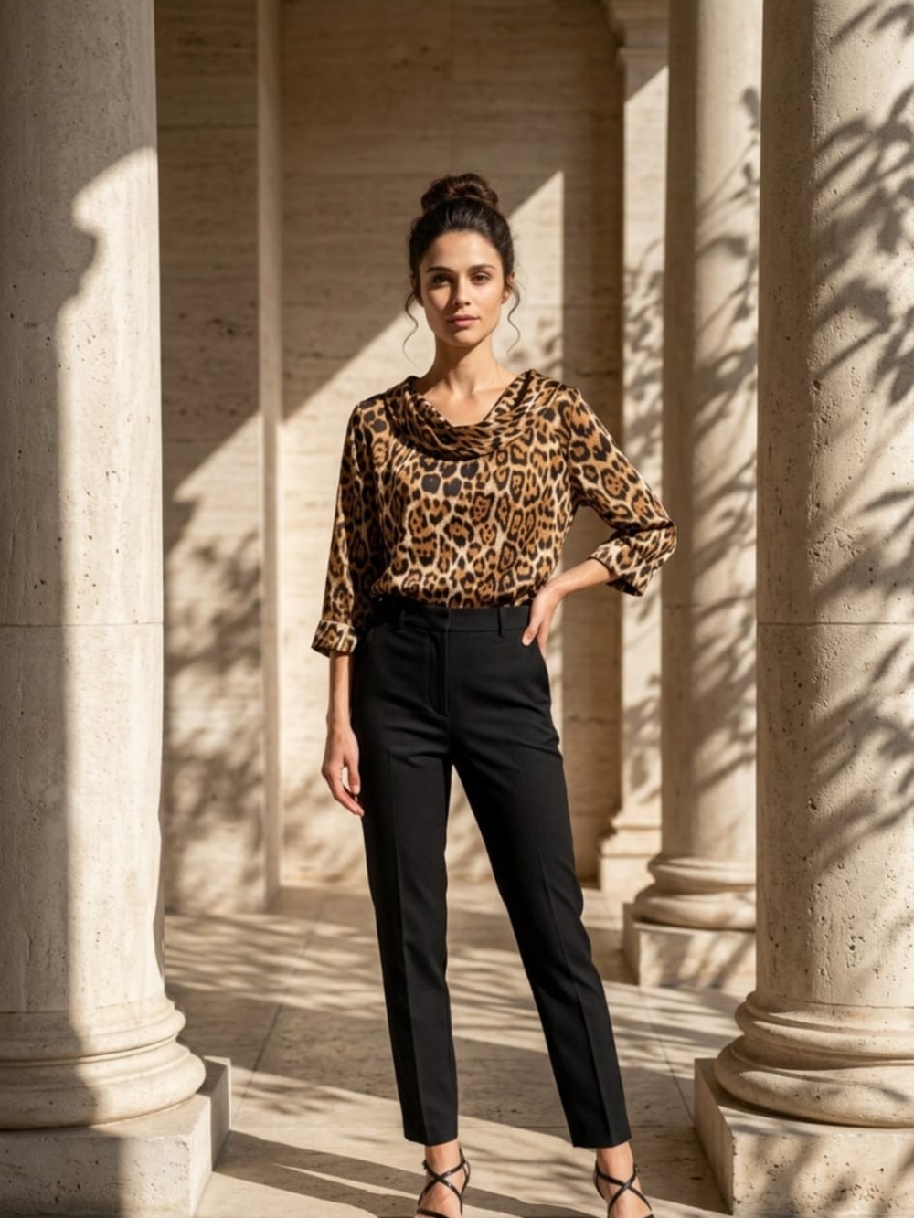 Leopard Print Cowl Neck Top